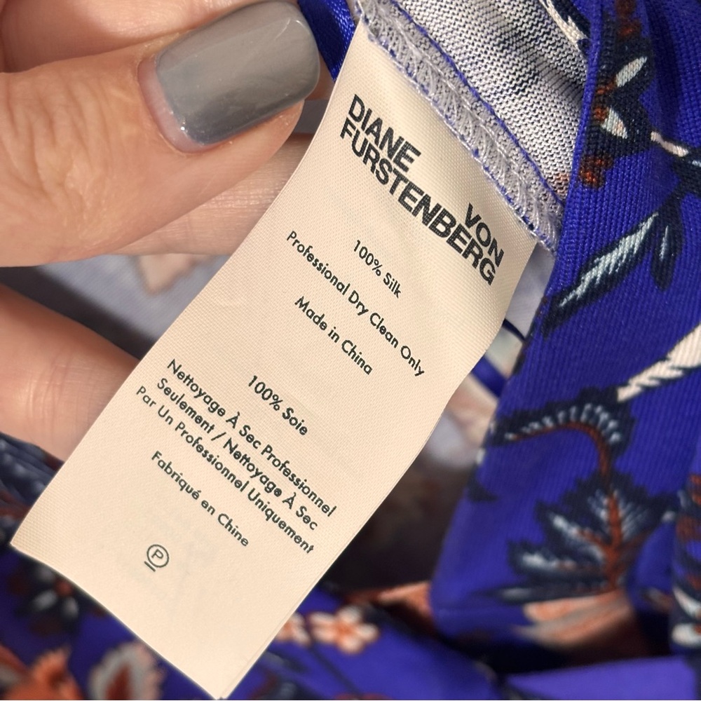 DIANE von FURSTENBERG DVF Blue Purple Floral Print Julian Silk Wrap Dress Sz 4 - Picture 8 of 14